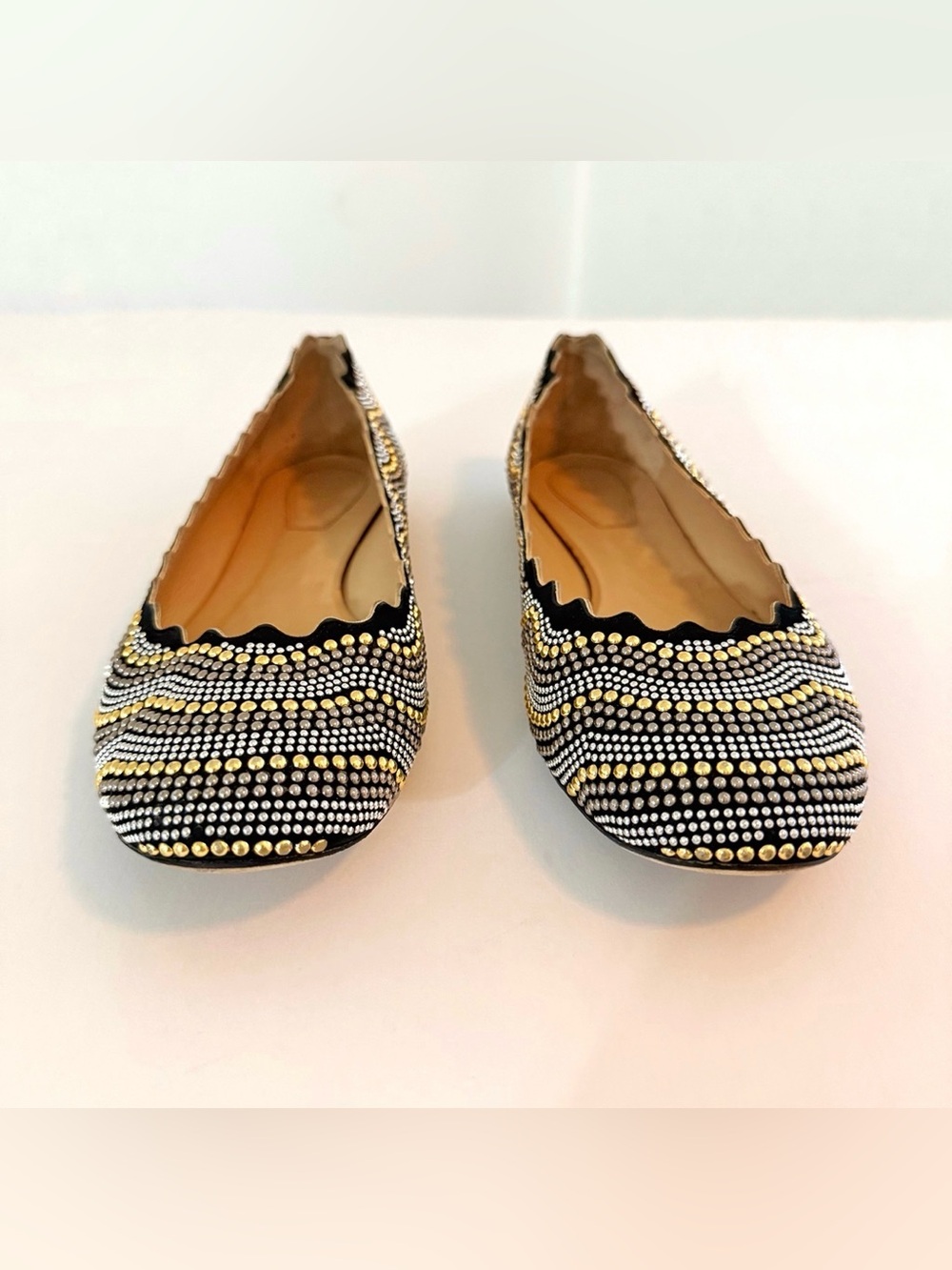 CHLOE LAUREN SILVER GOLD BLACK STUDDED BALLET FLATS - Picture 6 of 10